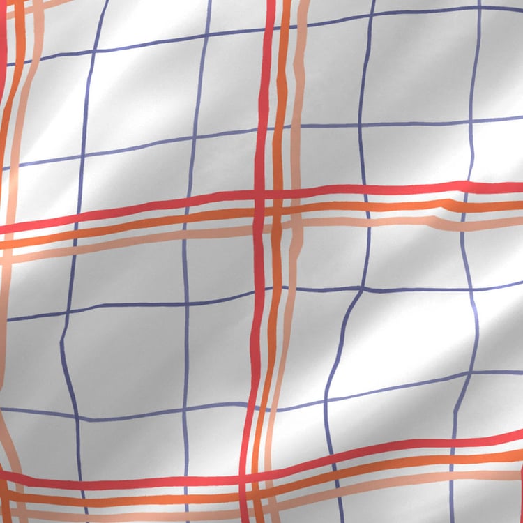 LAYERS Milano White Checked Cotton Double Bedsheet Set- 3Pcs