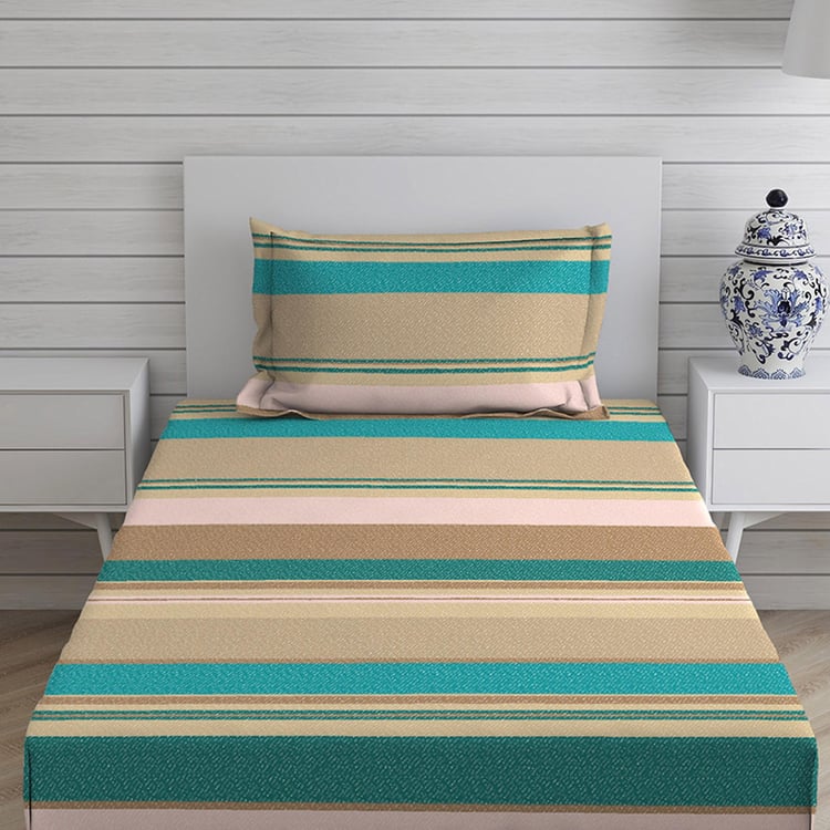 LAYERS Milano Multicolour Striped Cotton Single Bedsheet Set - 1.52x2.24m - 2Pcs