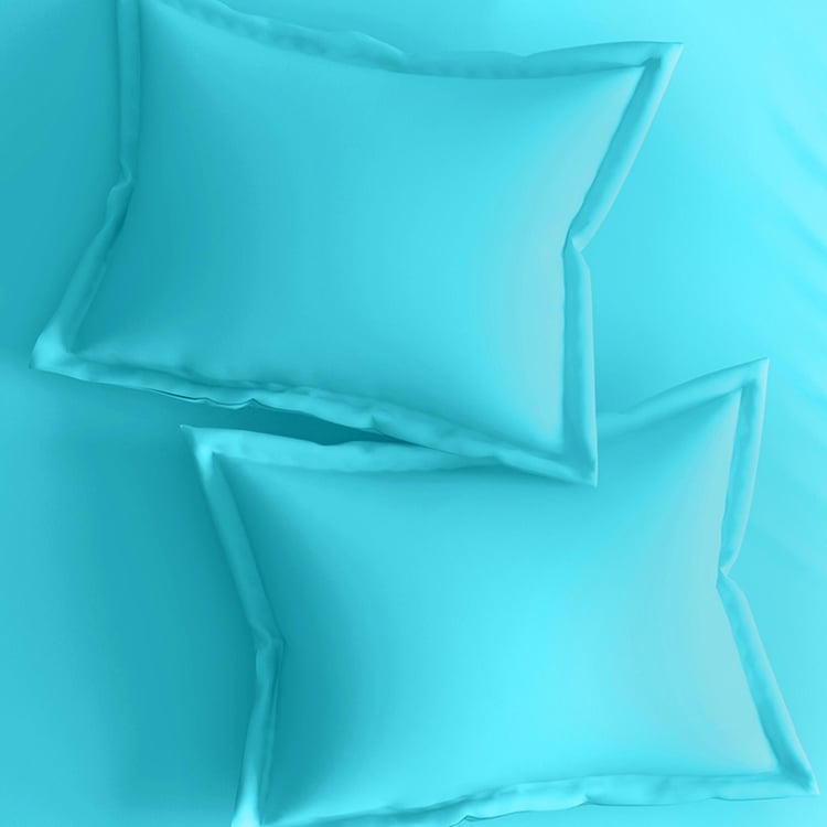 PORTICO Shades Blue Solid Cotton Queen Double Bedsheet Set - 224x254cm - 3Pcs