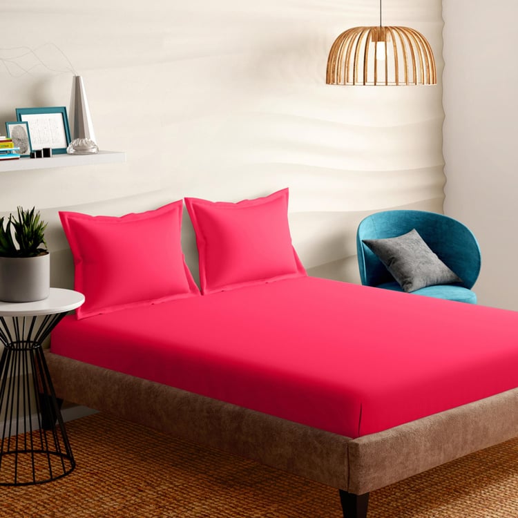 PORTICO Shades Pink Cotton Solid Queen Bedsheet Set - 224x254cm - 3Pcs