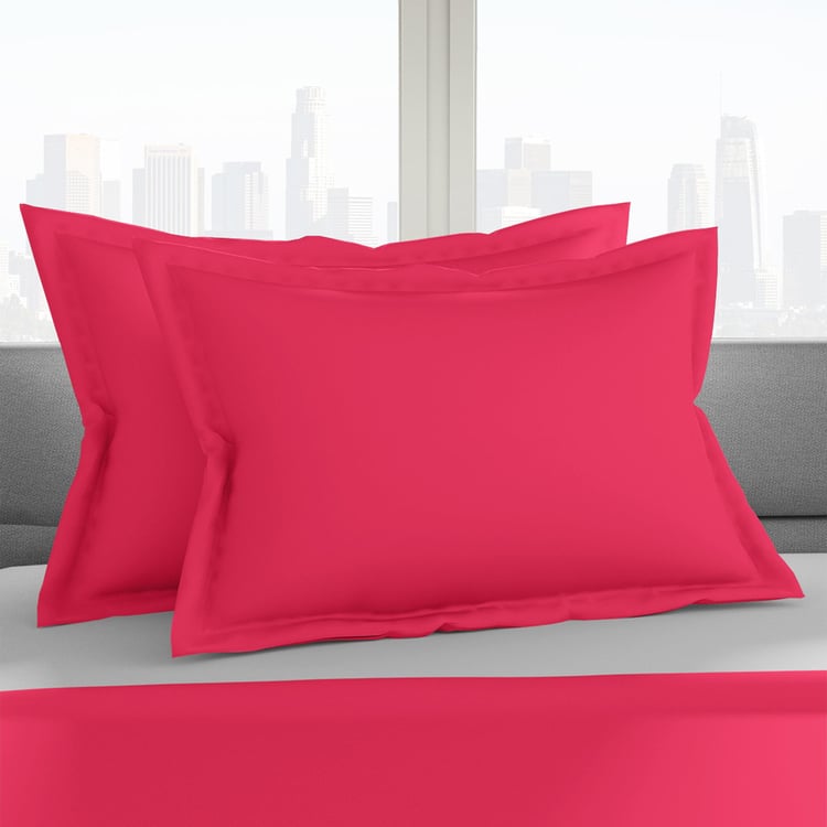 PORTICO Shades Pink Solid Cotton Pillow Cover - 46x69cm - Set of 2