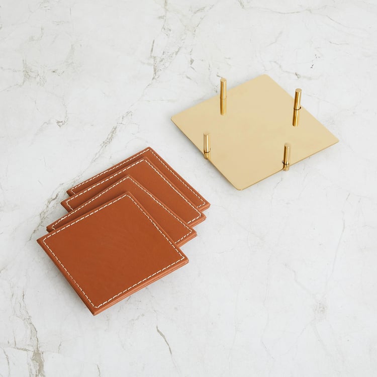 Wexford Set of 4 Leatherette Coasters with Steel Holder