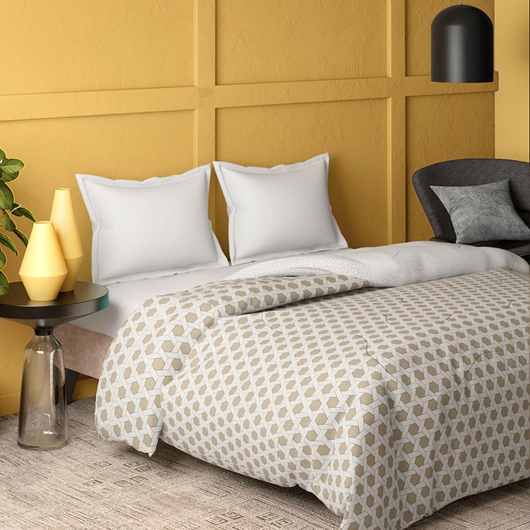 PORTICO Hashtag Beige Printed Cotton King Comforter - 120GSM