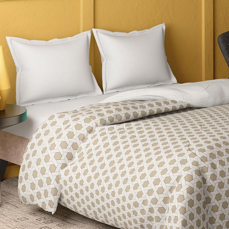 PORTICO Hashtag Beige Printed Cotton King Comforter - 120GSM