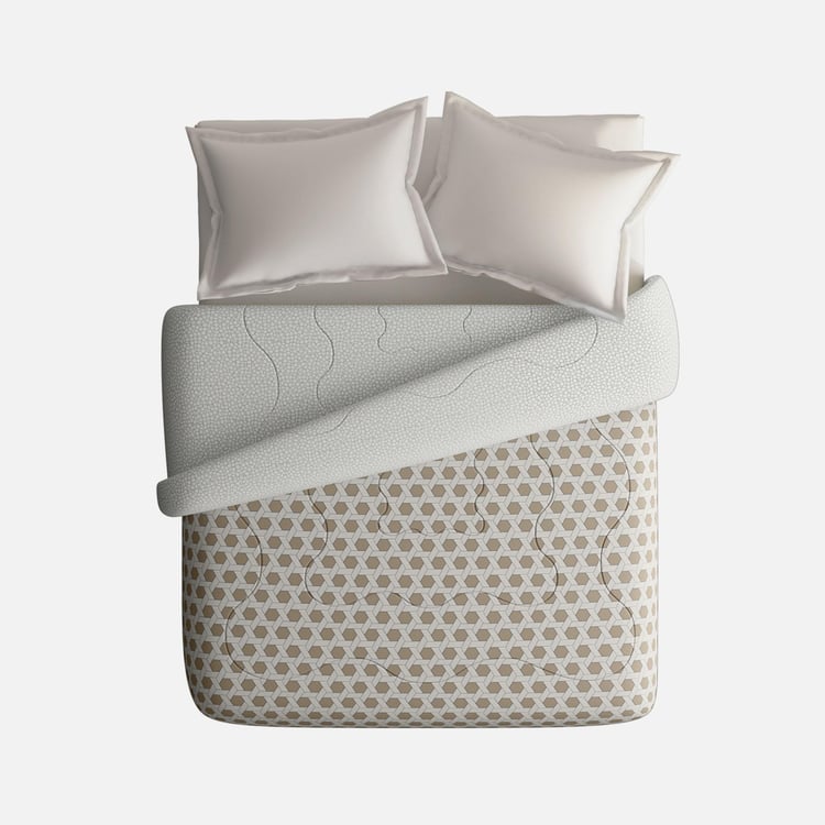 PORTICO Hashtag Beige Printed Cotton King Comforter - 120GSM
