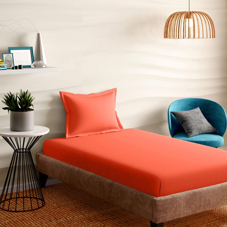 PORTICO Supercale Orange Solid Cotton Single Bedsheet Set - 152x224cm - 2Pcs