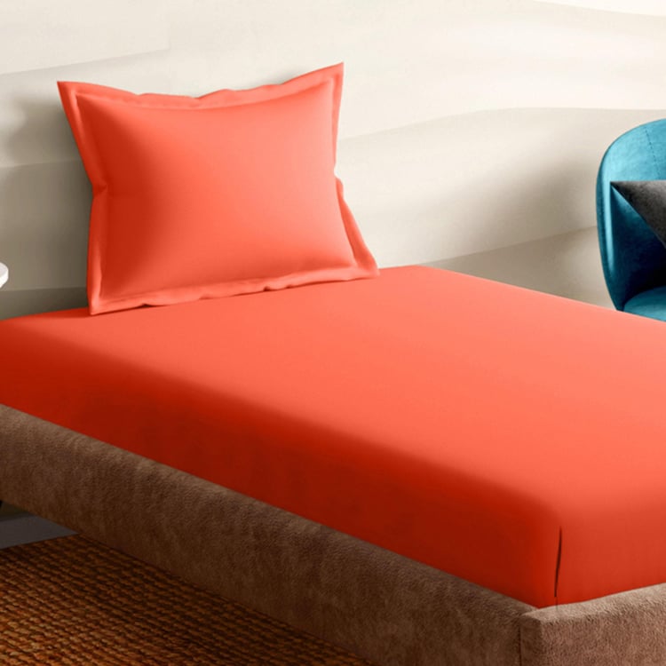 PORTICO Supercale Orange Solid Cotton Single Bedsheet Set - 152x224cm - 2Pcs