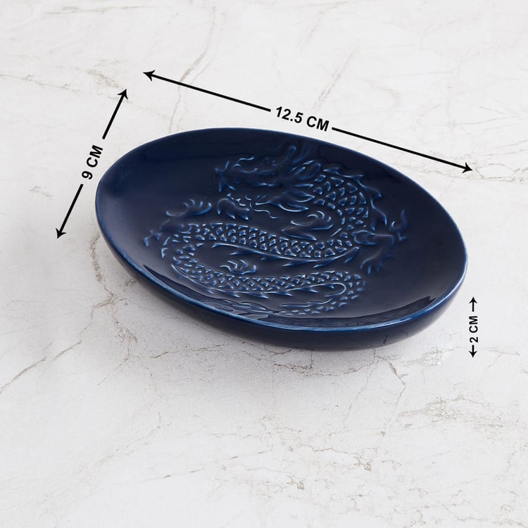 Art Of Asia Dragon Dance Revere Blue Ceramic Soap Dish