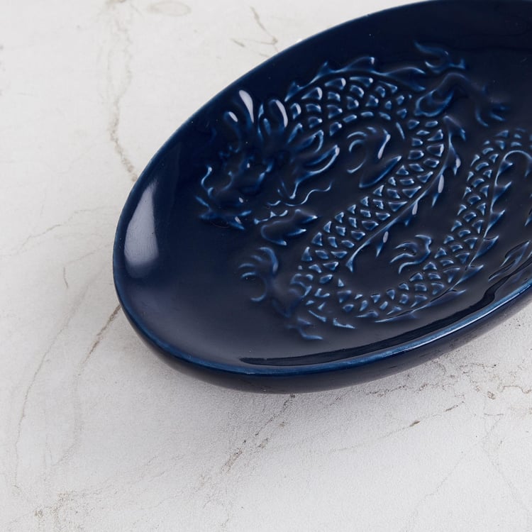 Art Of Asia Dragon Dance Revere Blue Ceramic Soap Dish