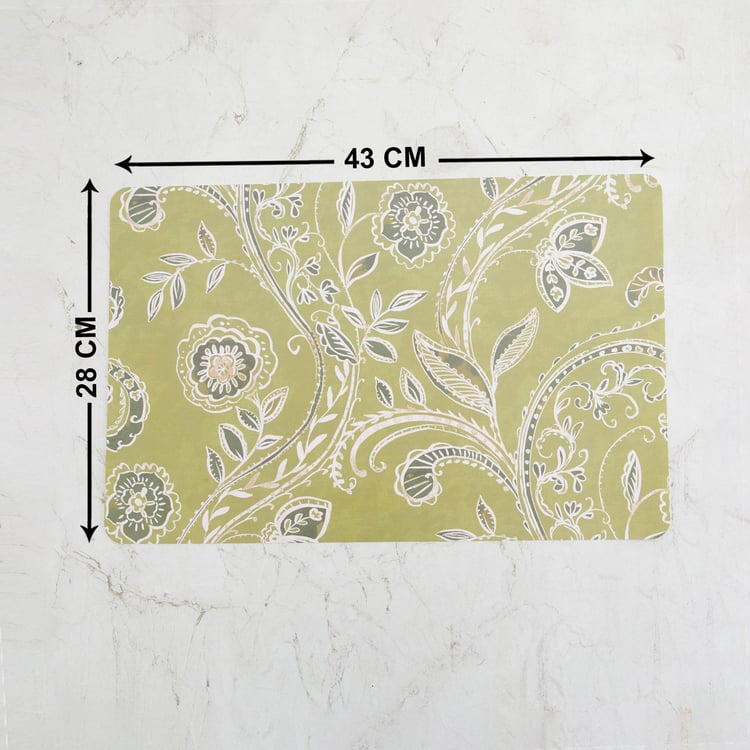 Mandarin Blissful Green Printed Polypropylene Placemat - 28x43cm - Set of 6