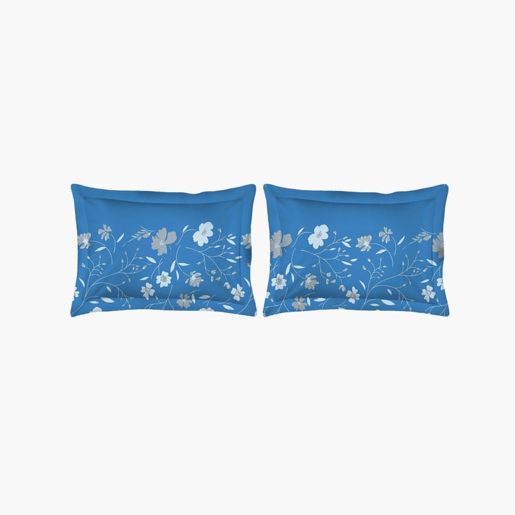 LAYERS Trevi Blue Printed Cotton Queen Bedsheet Set - 3Pcs
