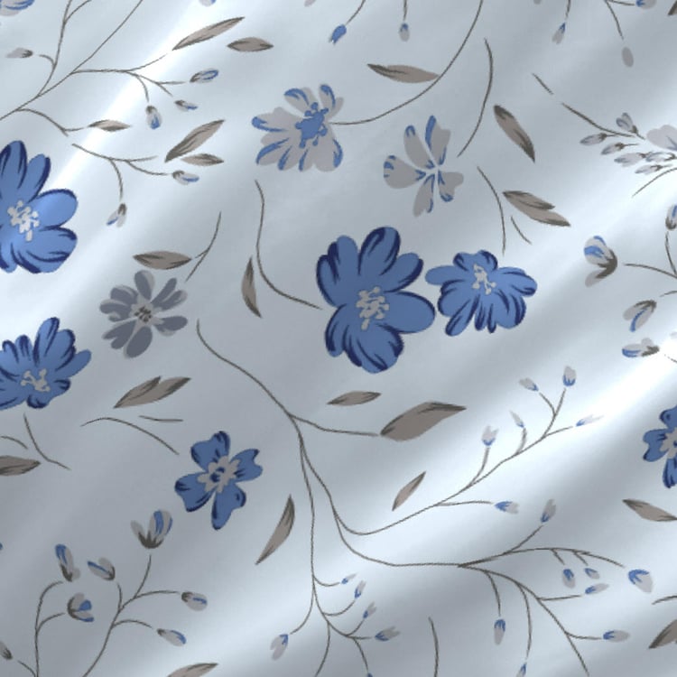 LAYERS Trevi Blue Printed Cotton Queen Bedsheet Set - 3Pcs