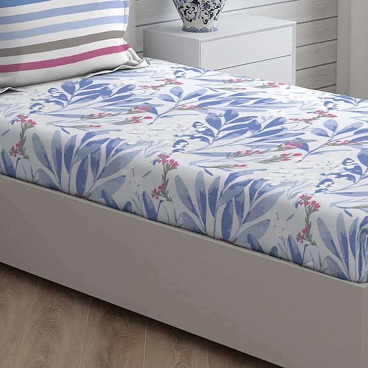 LAYERS Trevi Blue Printed Cotton Single Bedsheet Set - 1.52x2.24m - 2Pcs