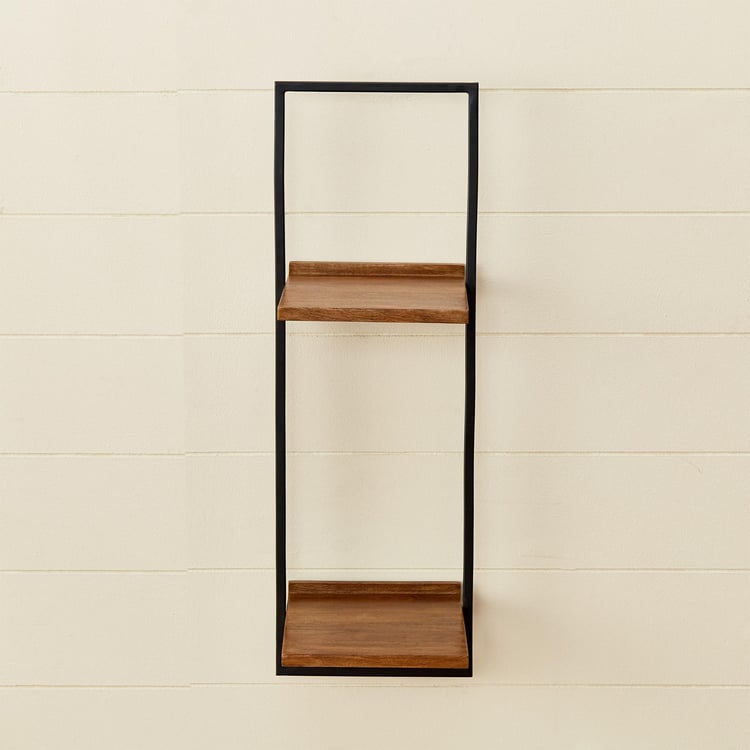 Ajax Mango Wood 2-Tier Wall Shelf - Brown