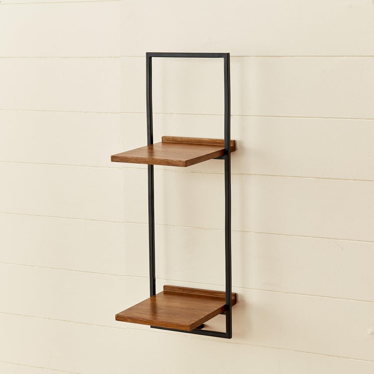 Ajax Mango Wood 2-Tier Wall Shelf - Brown