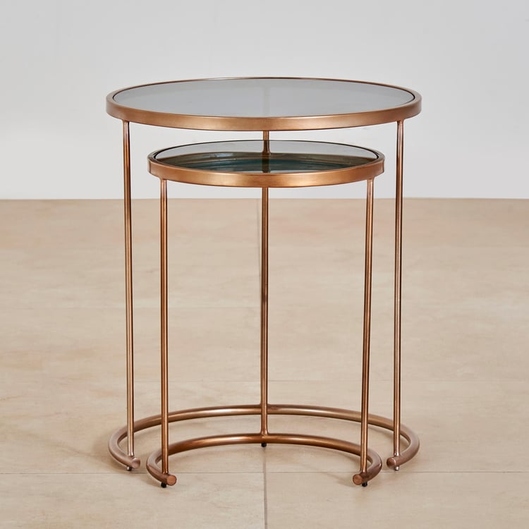 Caliban Glass Top Nest of 2 Tables - Gold