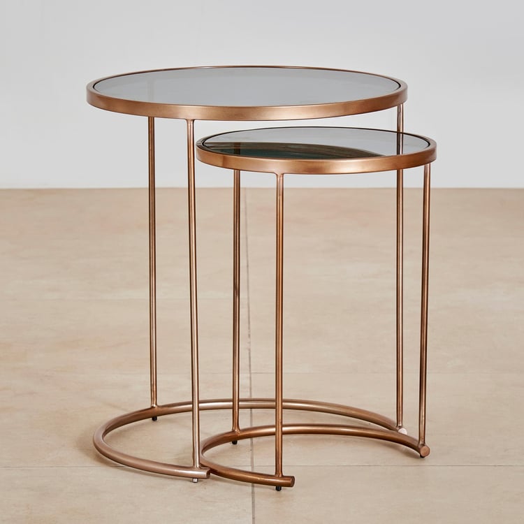 Caliban Glass Top Nest of 2 Tables - Gold