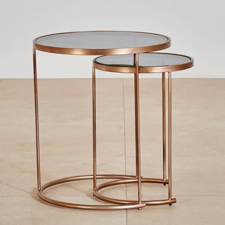 Caliban Glass Top Nest of 2 Tables - Gold