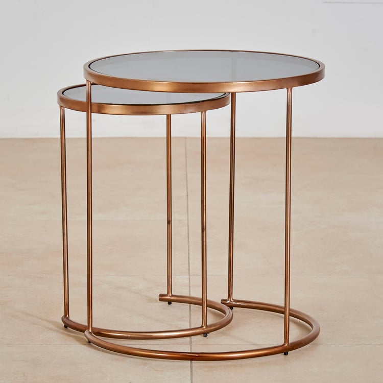 Caliban Glass Top Nest of 2 Tables - Gold