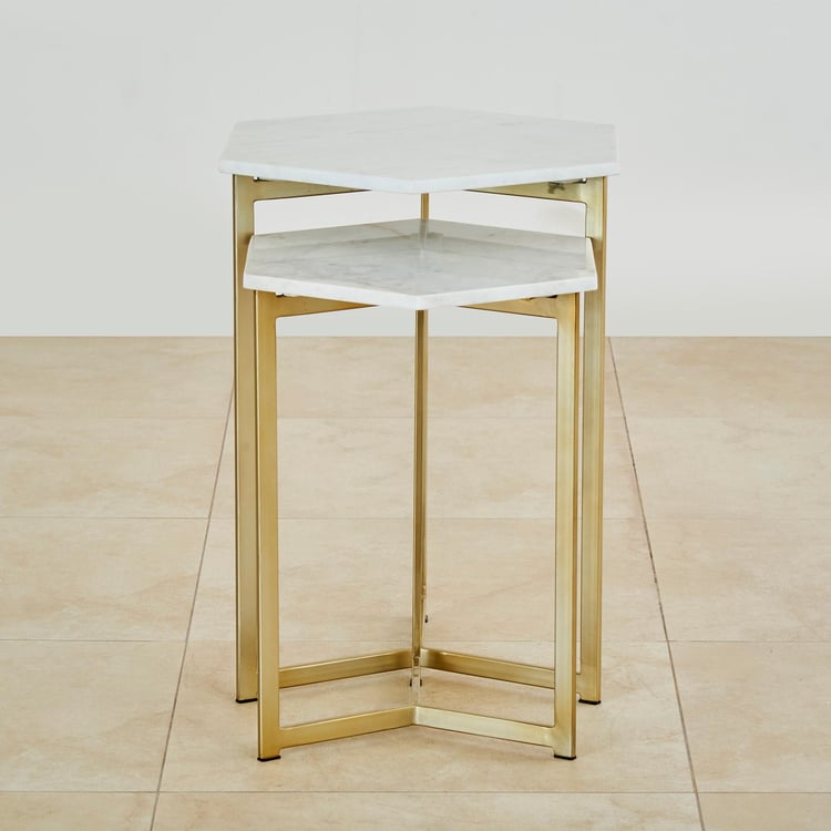 Helix Marble Top Nest of 2 Tables - Gold