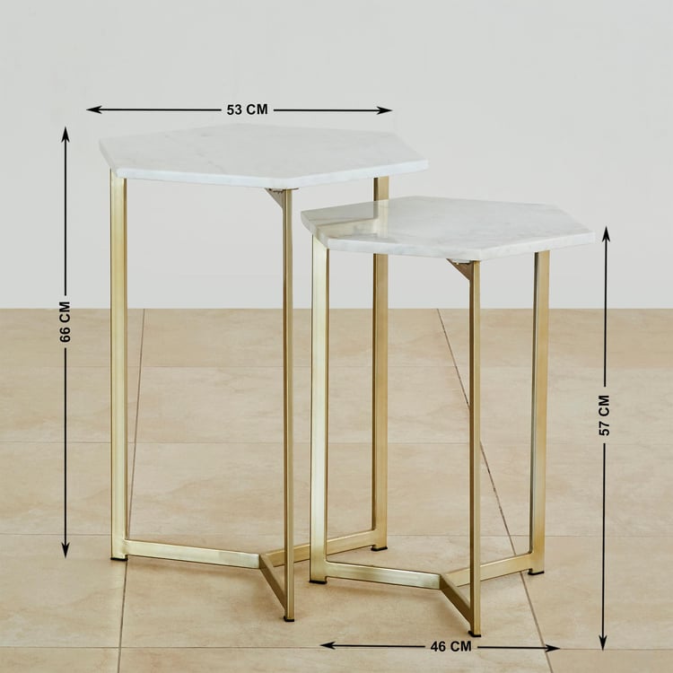 Helix Marble Top Nest of 2 Tables - Gold