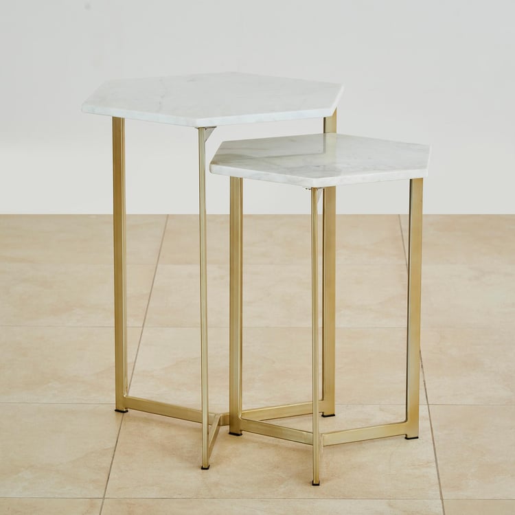 Helix Marble Top Nest of 2 Tables - Gold