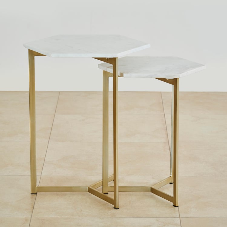 Helix Marble Top Nest of 2 Tables - Gold