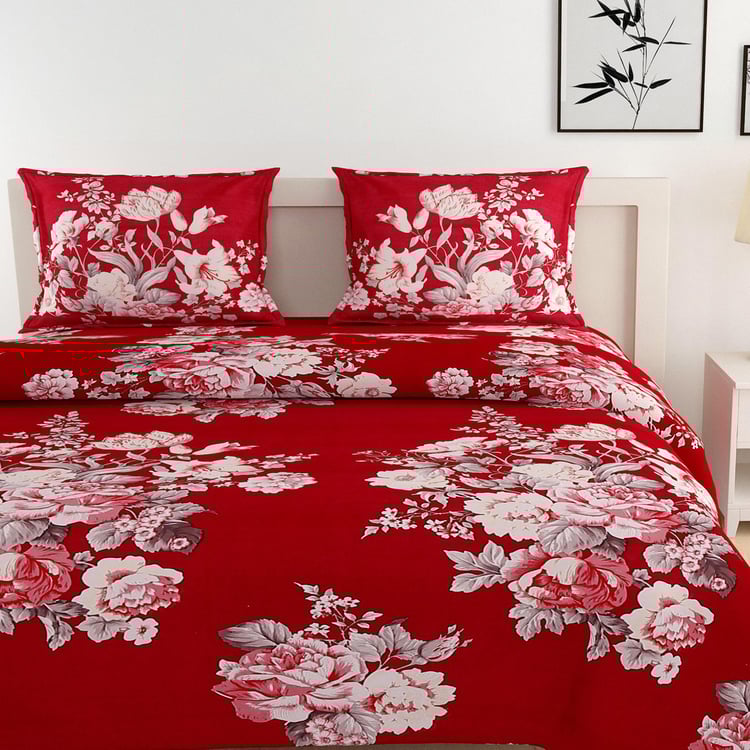 SWAYAM Grand Opal Red Printed Cotton Bed-In-A-Bag Set - 4Pcs