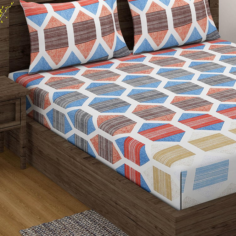 SWAYAM Grand Opal Multicolour Printed Cotton Soft Double Bedsheet Set - 3Pcs