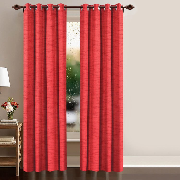 DECO WINDOW Red Textured Semi-Blackout Door Curtain - 122x228cm - Set Of 2