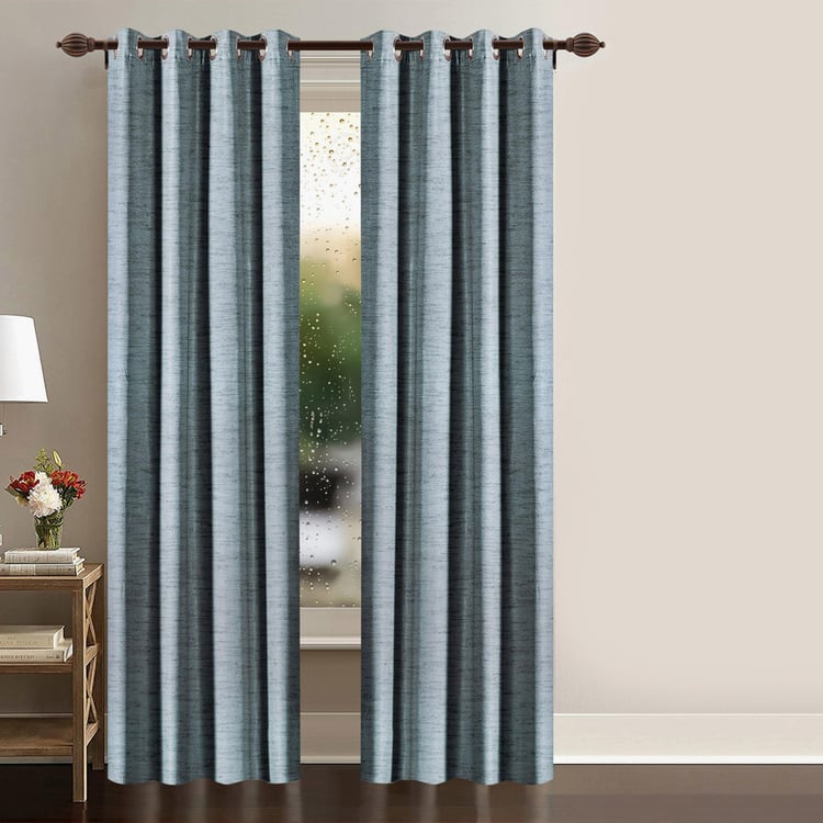 DECO WINDOW Solid Grey Textured Semi-Blackout Door Curtain - 122x228cm - Set Of 2