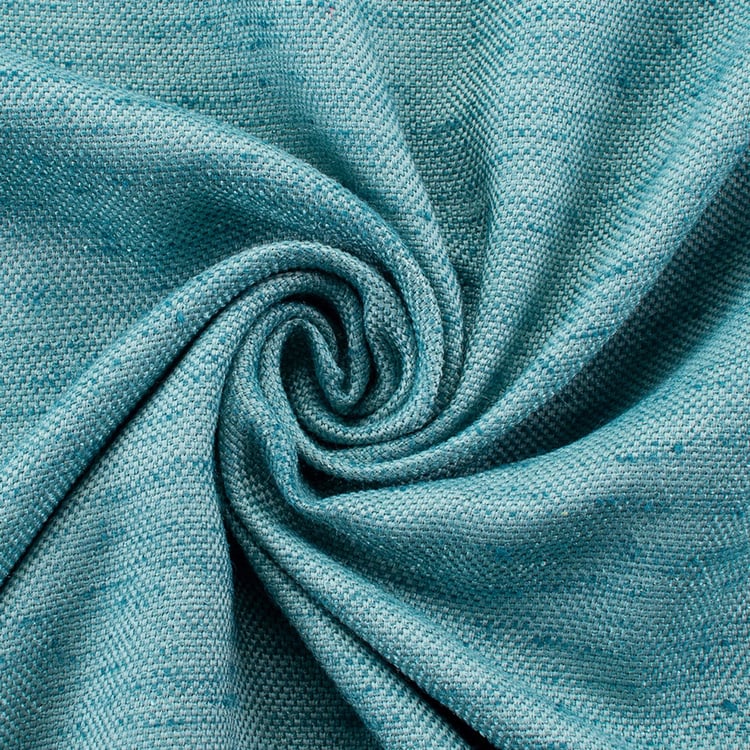 DECO WINDOW Solid Blue Textured Semi-Blackout Door Curtain - 122x228 cm - Set Of 2