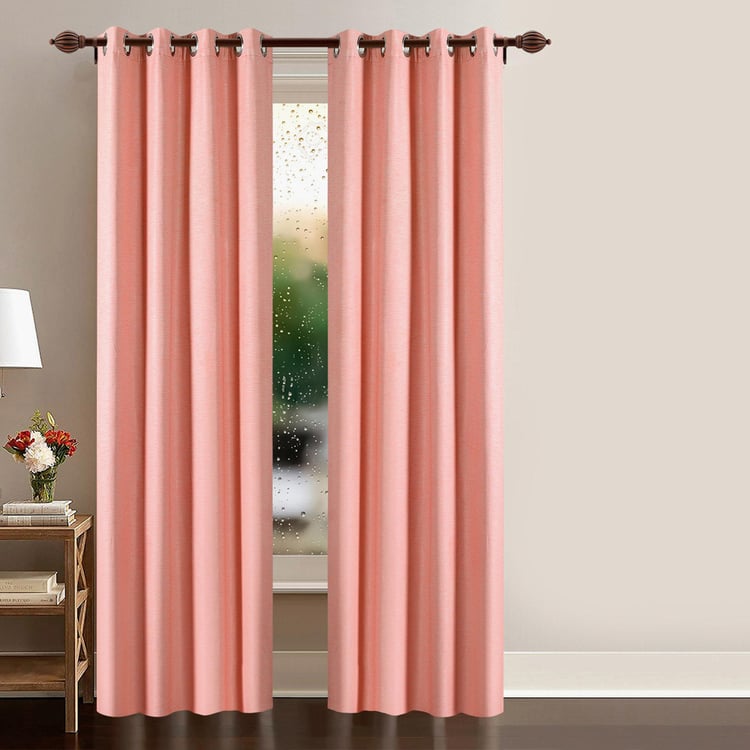 DECO WINDOW Solid Peach Textured Semi-Blackout Door Curtain - 122x228cm - Set Of 2