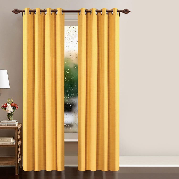 DECO WINDOW Solid Yellow Textured Semi-Blackout Door Curtain - 122x228cm - Set Of 2