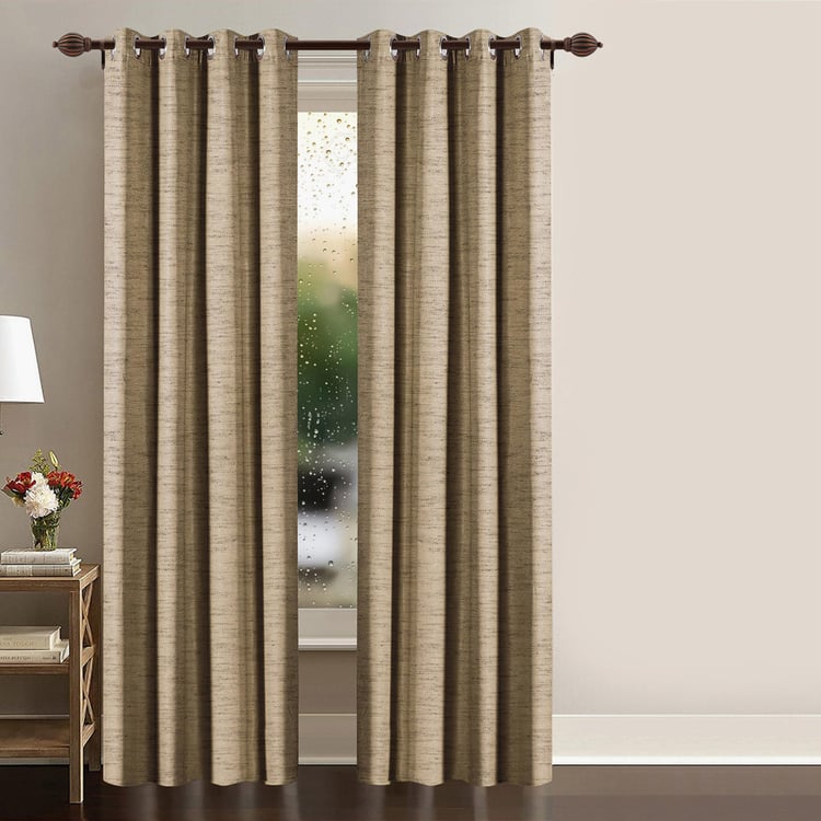 DECO WINDOW Beige Textured Blackout Door Curtain - Set of 2 -  274x132cm