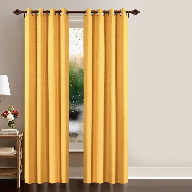 DECO WINDOW Solid Yellow Textured Semi-Blackout Door Curtain - 274x132cm - Set of 2