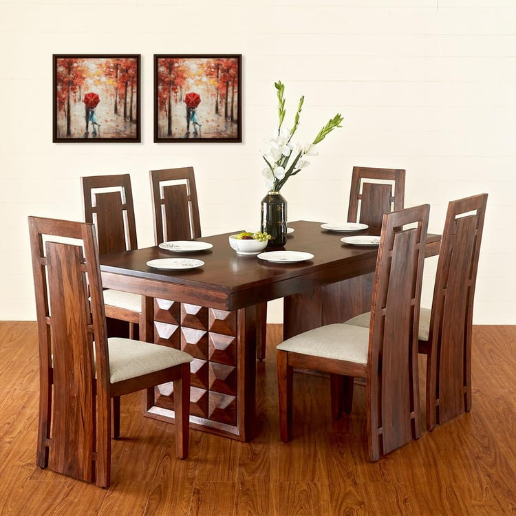 Aarya Brown Sheesham Wood 6 Seater Dining Set With 6 Chairs