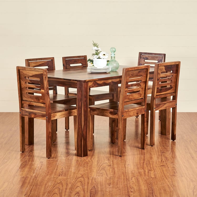 Adana Sheesham Wood 6-Seater Dining Set with Chairs - Brown