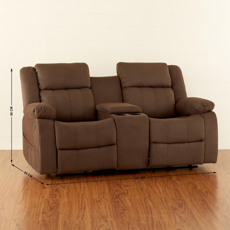 Denver Faux Leather 2-Seater Recliner with Console and Glider - Mocha Brown