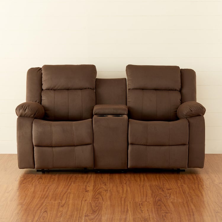 Denver Faux Leather 2-Seater Recliner with Console and Glider - Mocha Brown