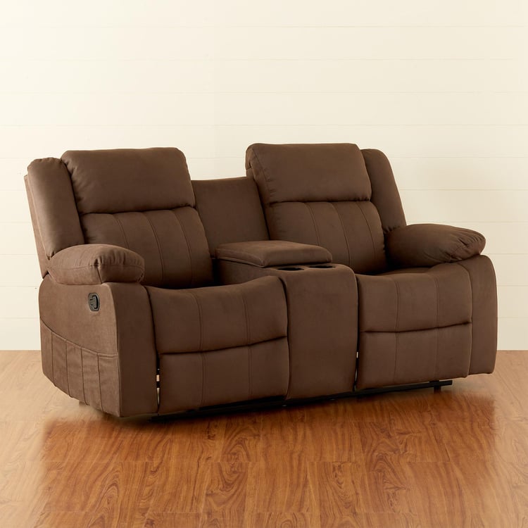 Denver Faux Leather 2-Seater Recliner with Console and Glider - Mocha Brown