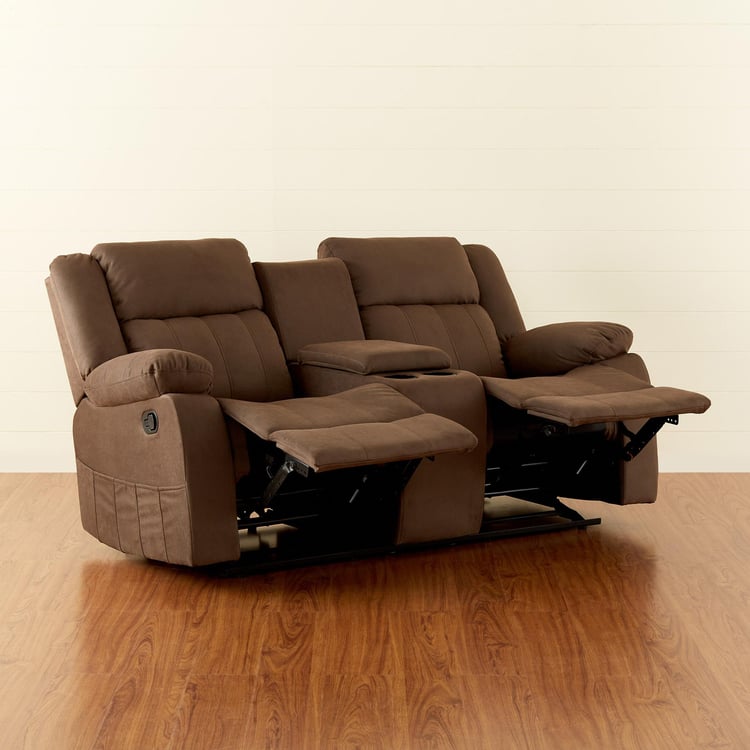 Denver Faux Leather 2-Seater Recliner with Console and Glider - Mocha Brown