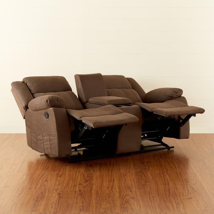 Denver Faux Leather 2-Seater Recliner with Console and Glider - Mocha Brown