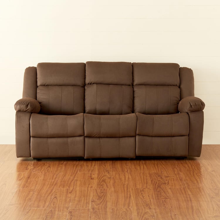 Denver Faux Leather 3-Seater Recliner with Dropdown Table - Brown