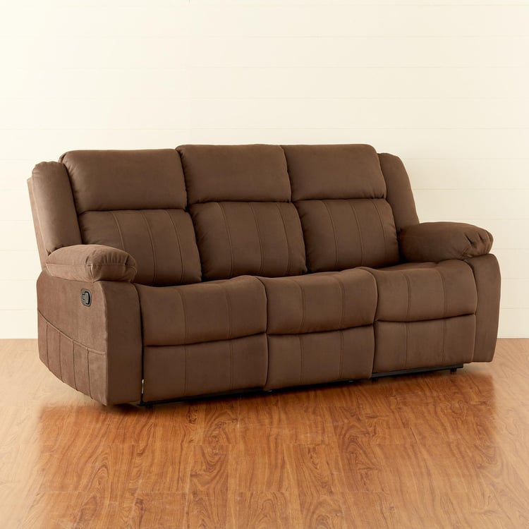 Denver Faux Leather 3-Seater Recliner with Dropdown Table - Brown