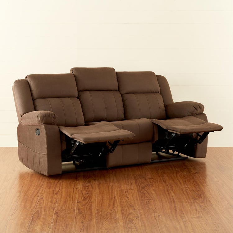 Denver Faux Leather 3-Seater Recliner with Dropdown Table - Brown