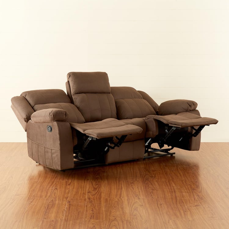 Denver Faux Leather 3-Seater Recliner with Dropdown Table - Brown