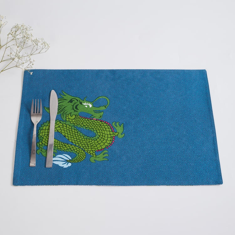 Art Of Asia Blue Printed Cotton Placemat - 33x48cm