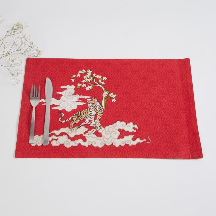 Art Of Asia Red Printed Cotton Placemat - 33x48cm