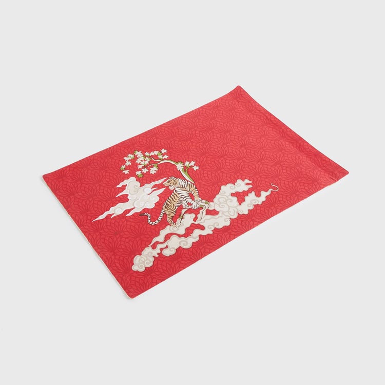 Art Of Asia Red Printed Cotton Placemat - 33x48cm